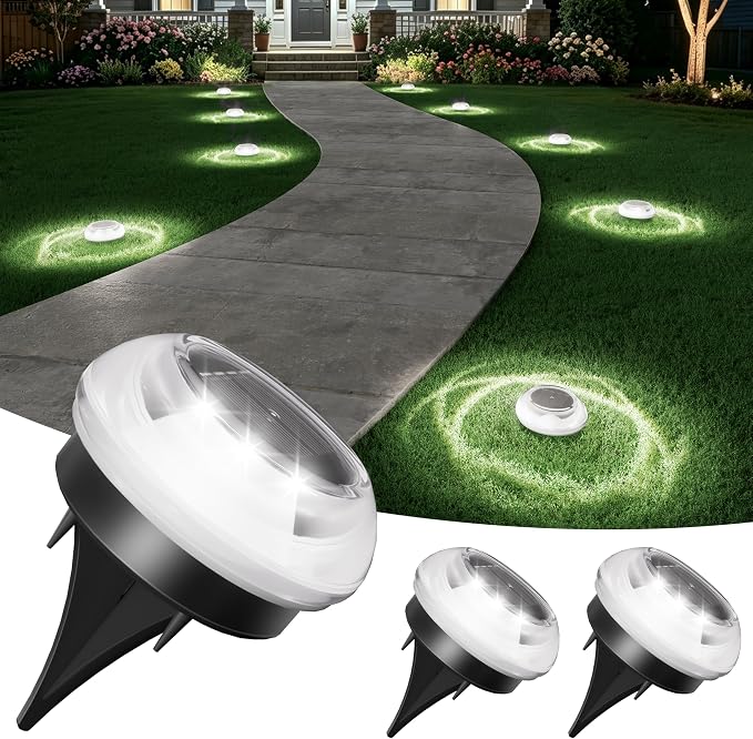 VOLISUN Mini Solar Pathway Lights Outdoor,3 Pack Flat Solar Ground Lights | IP67 Waterproof Solar Powered Disc Lights,Landscape Lighting for Garden Yard Walkway Luces Patio Driveway,Cool White