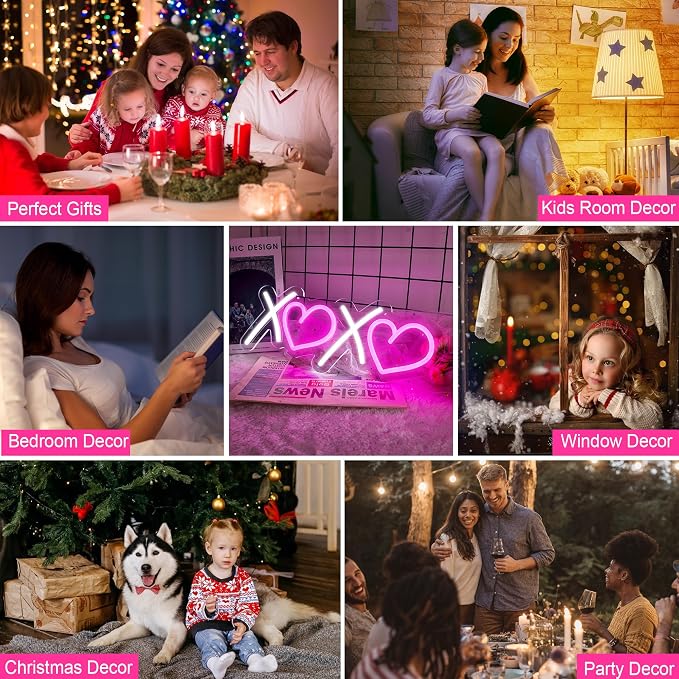 Aslanka XOXO Neon Sign, Led White Pink XOXO Light Sign for Home Decorations, Dimmable USB Powered Neon Sign for Family Bestie Friends Lover Gifts/Night Light, Party Bar Club Prom Décor