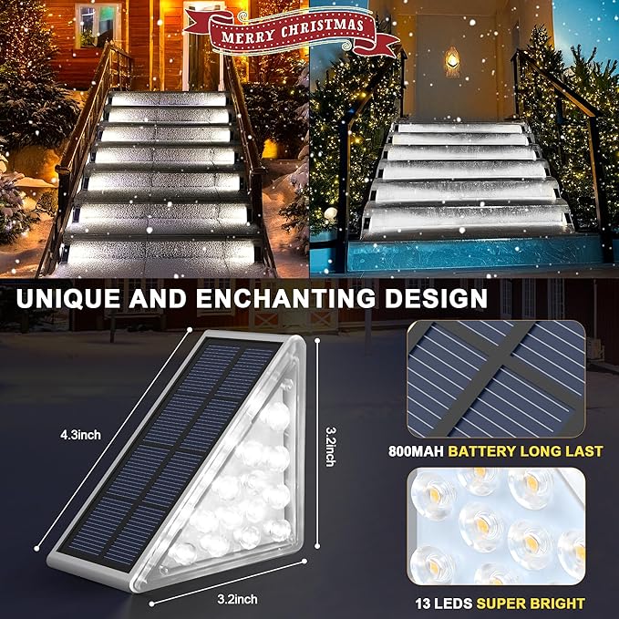 LED Solar Step Lights Waterproof Outdoor Stair Lights, Solar Deck Light Outdoor Decor IP67 Solar Lights for Yard, Patio, Garden, Walkways, Front Door, Pathway, Driveway (12)