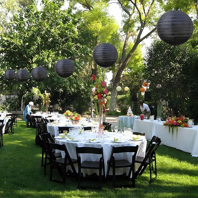 20Pcs Black Paper Lanterns for Parties, 6” 8” 10” 12” Chinese Asian Hanging Round Paper Lanterns for Birthday Wedding Halloween Christmas Home Decor Party Decor
