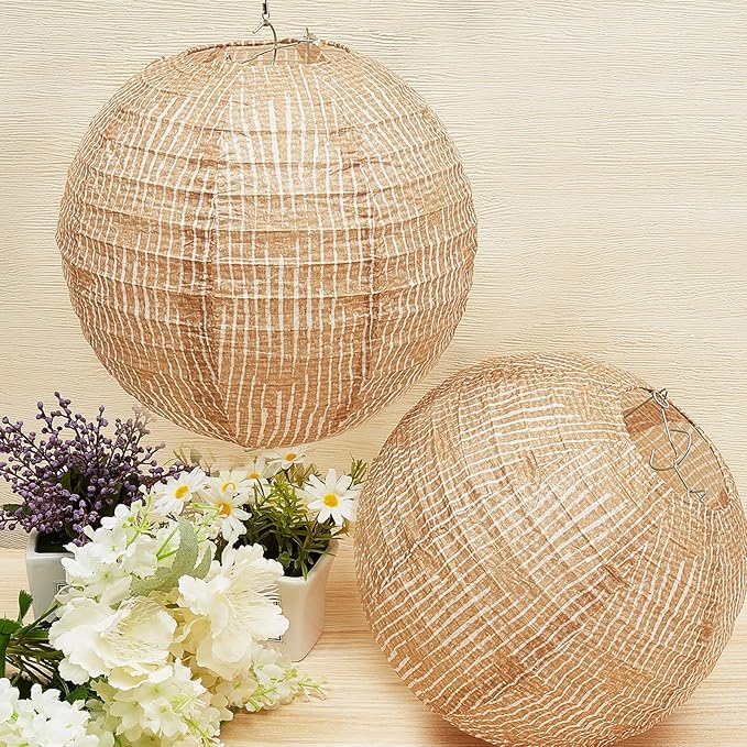 Hortsun 6 Pcs Print Burlap Paper Lanterns Round Chinese Paper Lanterns Farmhouse Boho Classroom Decor Home Sweet Classroom Birthday Party Ceremonial Event (12 Inch)