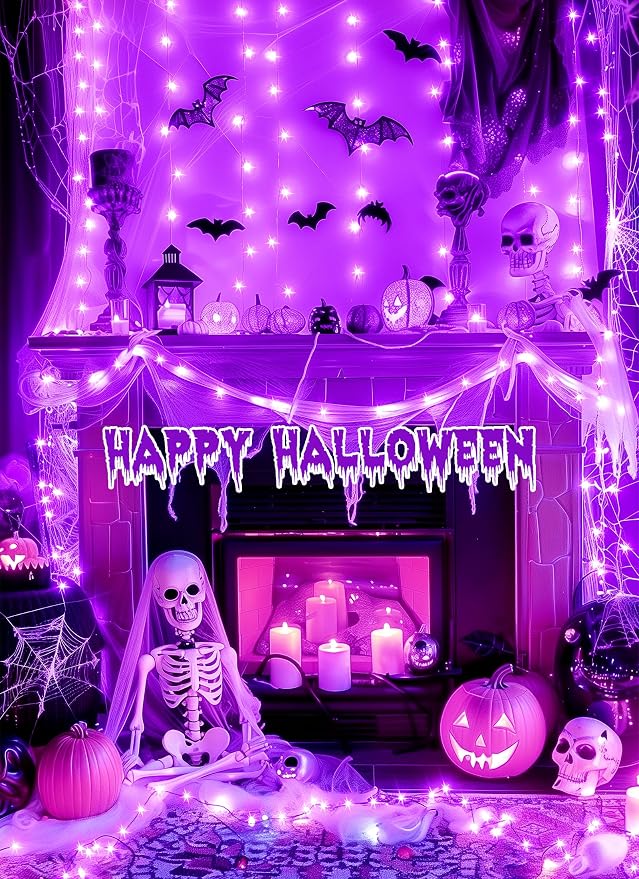 Halloween Fairy Lights Battery Operated, 5 Pack 7 FT 20 LED String Lights | Fairy Lights with Timer, Black Wire Halloween String Lights Indoor, Fairy Lights for Bedroom Classrom, Purple