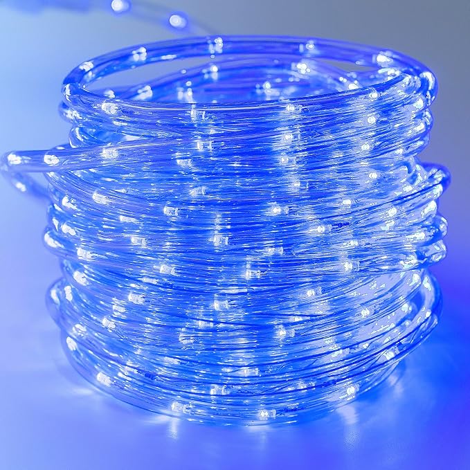 50ft Blue Rope Lights, Connectable for Indoor & Outdoor,110V Transparent Flexible Tube Lights,Waterproof LED Rope Lighting For Outside, Deck, Patio, Pool, Camping, Bedroom Decor Landscape Lighting