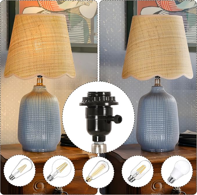 19" Modern Ceramic Table Lamp for Living Room Gray Blue Base Desk Lamps for Bedroom Farmhouse Bedside Nightstand Lamp End Table Lamps,Bule,Rattan Shade