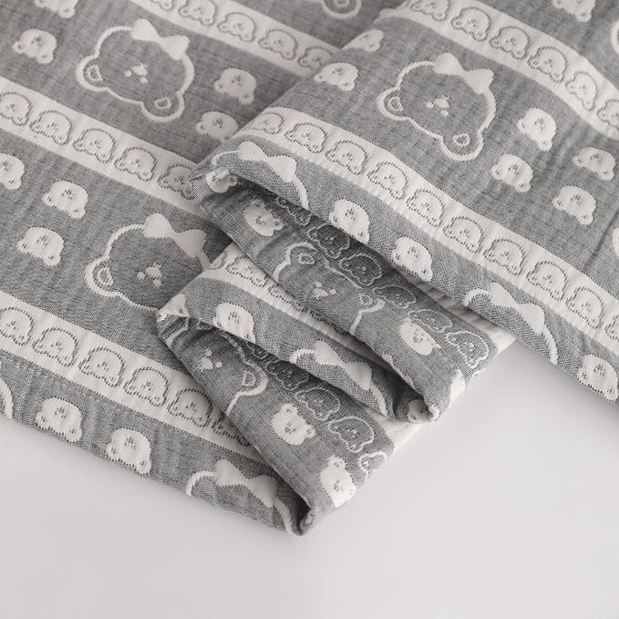 NTBAY 3 Layer Oversized Muslin Toddler Blanket, 45 x 60, Dark Grey Bear | Muslin Cotton Outer Layers with Light Thermal Fiber Fill, Reversible Blanket for Daycare, Travel, Naps, and Supervised Use
