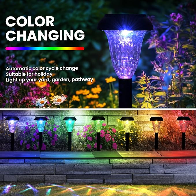 Solar Lights Outdoor Waterproof for Pathway, 8 Pack Color Changing | Solar Pathway Lights, Garden Light for Yard Patio Driveway Walkway Lawn Landscape Lighting for Outdoor Decorations