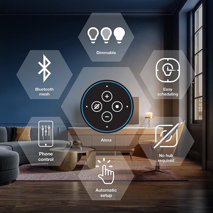 Sylvania Smart+ Bluetooth Mesh 60W Equivalent A19 LED Light Bulb, Dimmable Soft White, Compatible with Alexa, 2 Pack