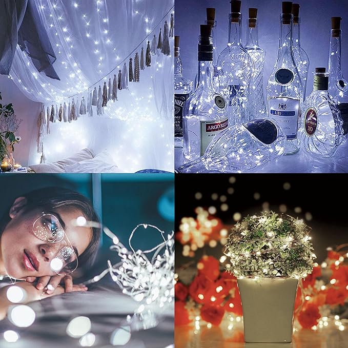 6 Pack Fairy Lights Battery Operated String Lights - 7ft 20 LED Waterproof Silver Wire Firefly Lights for DIY Wedding Décor Table Centerpieces Craft Mason Jars Party Decor(White)