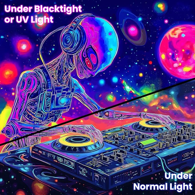 BVBOX Blacklight Space Astronaut Tapestry UV Reactive Galaxy Planet Glow in Dark Tapestries Black Light Poster Neon Wall Hanging Art for bedroom Living Room (Alien 2-1M)