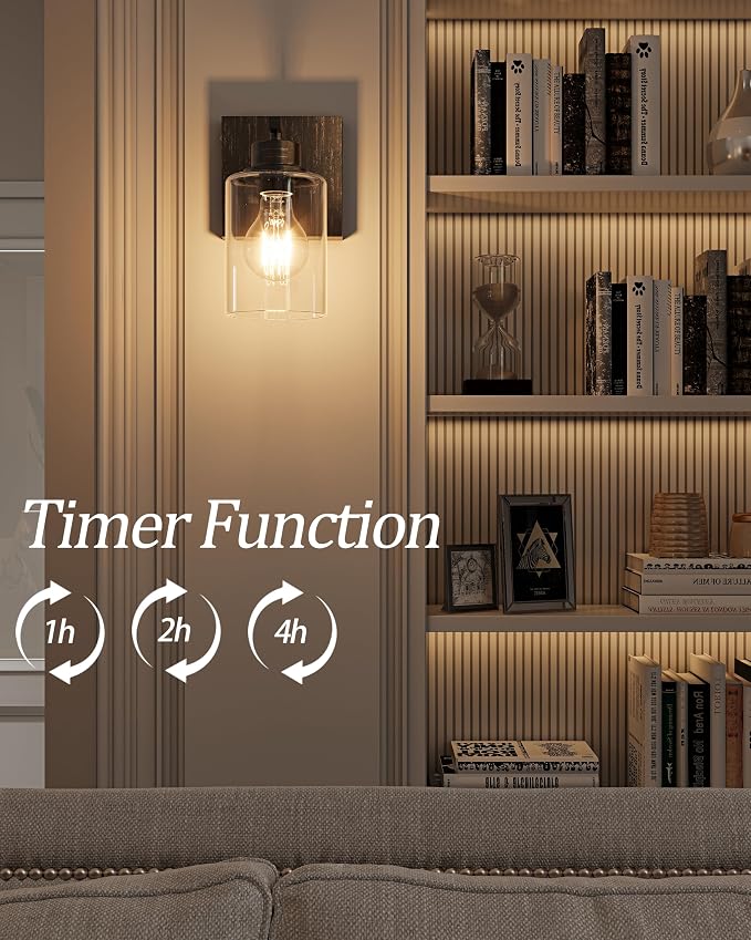 Rayogale Wireless Battery Operated Wall Sconce Set of 2 with Remote Control | Retro Industrial Black Brass Dimmable Easy Install Rechargeable Wall Light with Timer for Living Room Bedroom Emergency 3000K