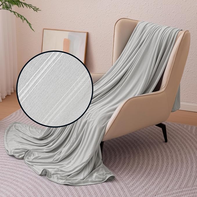 Amazon Basics Striped Cooling Blanket for Hot Sleepers, Reversible Lightweight Thin Throw Blanket for Bed, Couch and Sofa, Throw (50" x 70"), Gray Striped