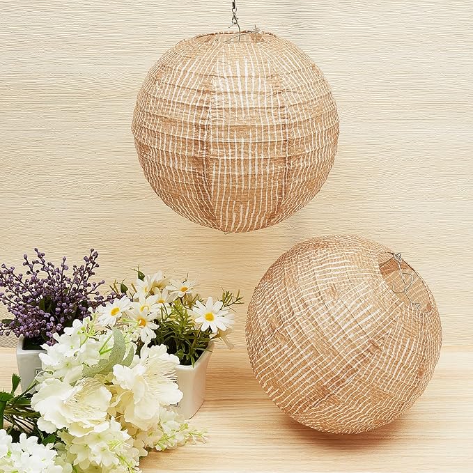Hortsun 6 Pcs Print Burlap Paper Lanterns Round Chinese Paper Lanterns Farmhouse Boho Classroom Decor Home Sweet Classroom Birthday Party Ceremonial Event (8 Inch)