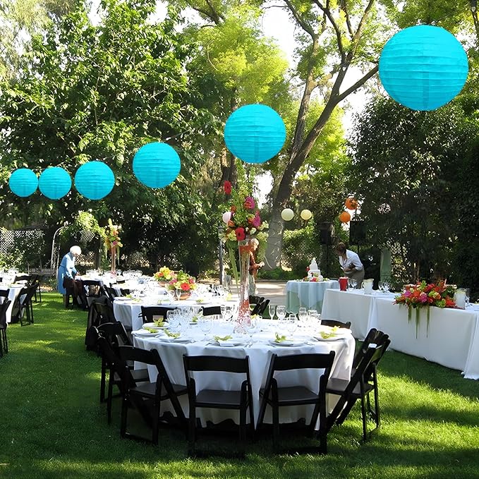 20Pcs Blue Paper Lanterns for Parties, 6” 8” 10” 12” Chinese Asian Hanging Round Paper Lanterns for Birthday Wedding Halloween Christmas Home Decor Party Decor