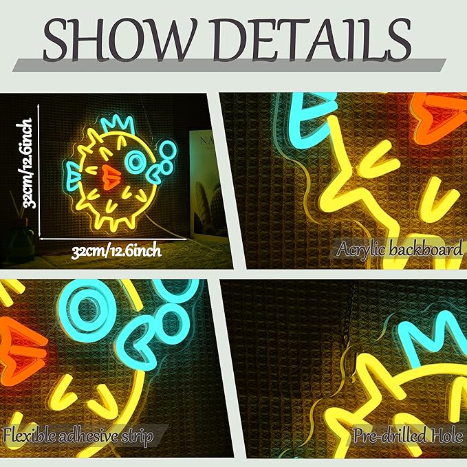 Pufferfish Neon Sign for Wall Decor Cute Ocean Fish Led Neon Light Cute Puffer Fish Neon Light for Bedroom Aquarium Restaurant Fish lover