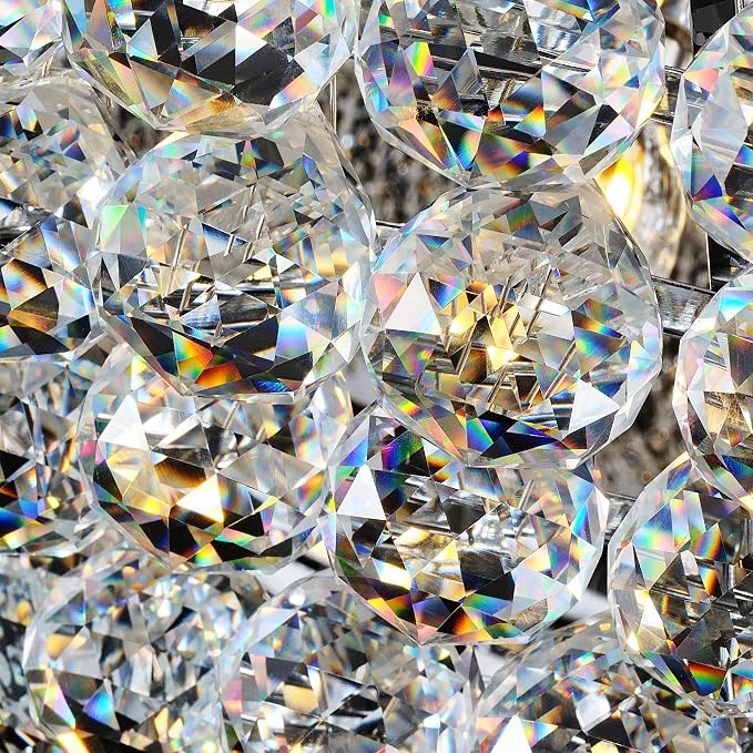 42-Lights Large Crystal Chandelier 48-Inch Modern Light Fixture - High Ceiling Foyer Lighting Fixtures Ceiling Empire Chandelier - Entryway, Dining Room, LED Chandelier 42 Bulbs Included, Silver