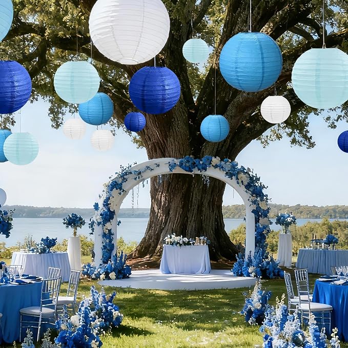 21Pcs Paper Lanterns, Blue and White Hanging Lanterns for Bridal Shower | 6"8"10" Round Paper Lanterns Decorations for Wedding Engagement Baby Shower Birthday Rustic Party Home Classroom Decor