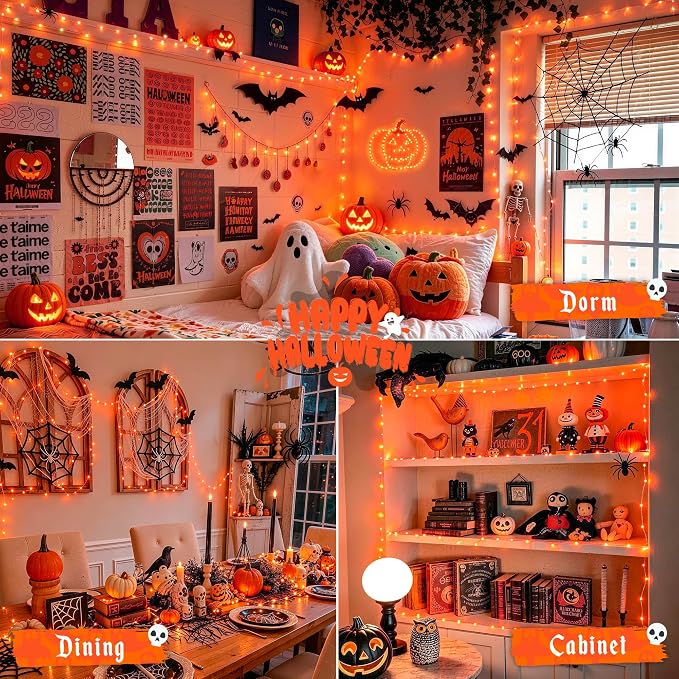 JMEXSUSS 2 Pack Orange Fairy Lights Battery Operated, Total 200 LED 66ft | With Remote & Timer, 8 Modes, Twinkle String Lights for Halloween Thanksgiving Fall Tree Dorm Classroom Indoor Outdoor Decor