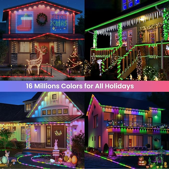 Jnaurb RGB Color Changing Rope Lights Outdoor, 33ft 100LED Smart String Lights with Remote & APP Control, Waterproof Music Sync Rope Lighting - DIY Flexible Tube LED Lights for Bedroom Garden Wedding