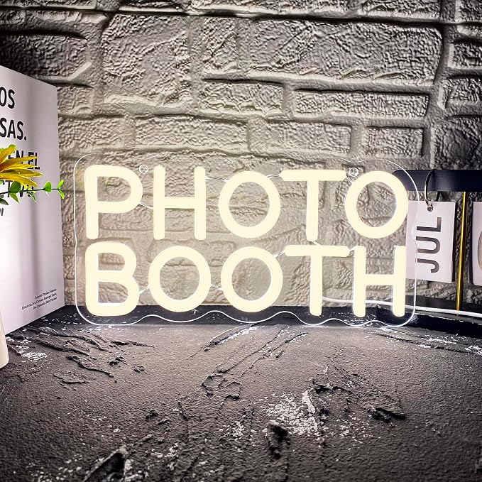 Allball Photo Booth Neon Signs for Wall Decor, Dimmable LED Photo Studio Neon Light Open Sign, for Photography Bedroom Wedding Engagement Birthday Party Reception Gifts(11.8 * 5.9 In)