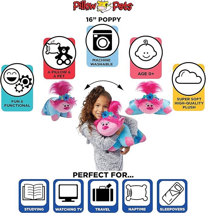 Pillow Pets DreamWorks Poppy Sleeptime Lite 11" – Trolls World Tour Stuffed Animal Plush Nightlight