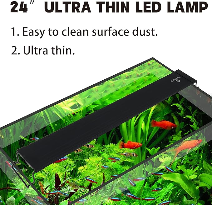 WaterRebirth Ultra-Slim Full Spectrum LED Aquarium Light Adjustable Brackets,800LM 20W for 24Inch to 30Inch Fish Tank Lighting Fresh Water
