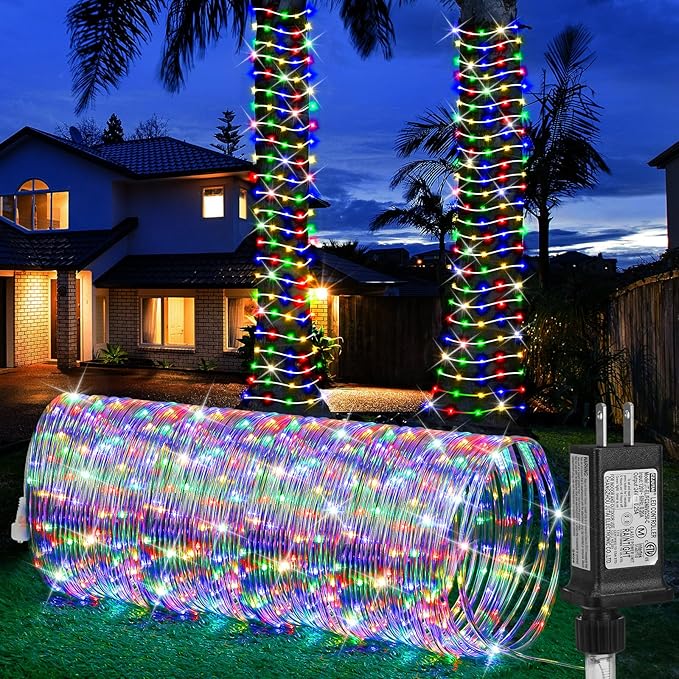 (New) 100FT Rope Lights, 300 LED Connectable Outdoor Rope Lights, Waterproof Tube Lights with 8 Modes for Indoor Outdoor, Deck, Pool, Landscape, Background, Trees, Bridges Decoration (Multicolor)