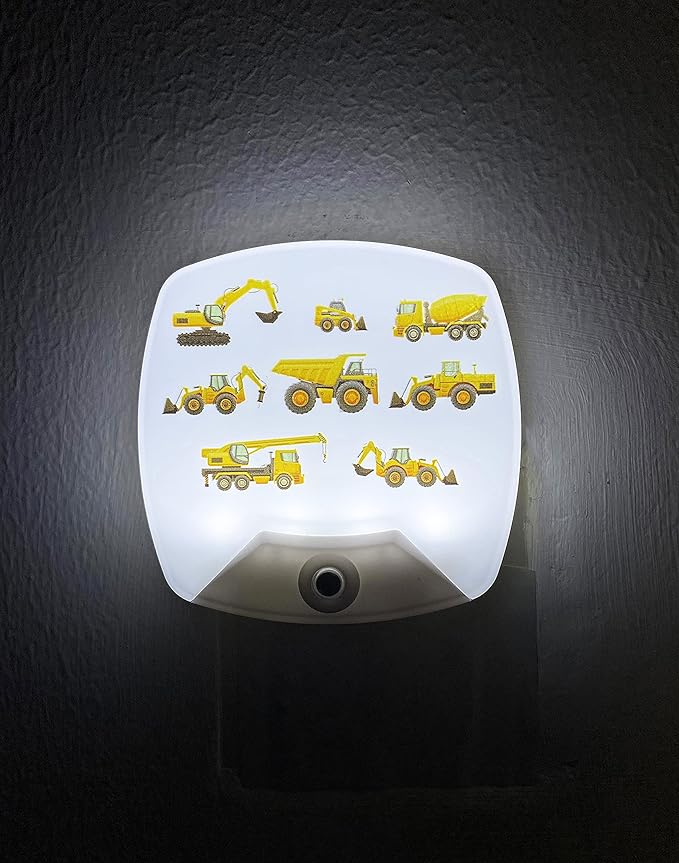 2 Pack - Cartoon Engineering Vehicle LED Plug-in Night Light for Kids - Wall Lamp Take Good Care Children Sleep Light Sensor Auto Controlled Nightlights for Baby Nursing