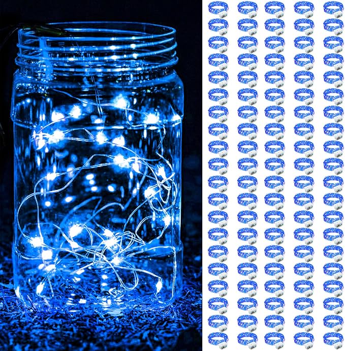 ZGWJ 100 Pack Blue Fairy Lights, Mini String Lights | Battery Operated 7 FT 20 LED Waterproof 3 Modes for DIY, Parties, Wedding, Halloween, Christmas Decoration