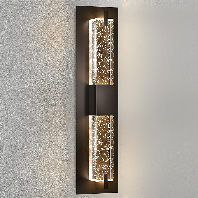 WOSHITU LED Wall Sconce Light: 19 Inch Black Modern Sconces Wall Lighting 3000K Dimmable Crystal Wall Lamps Indoor Bathroom Sconce Wall Mount Light Fixtures for Living Room/Bedroom/Hallway