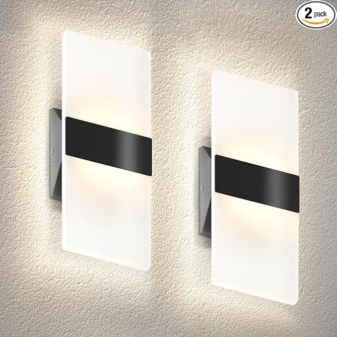 ASD 12 Inch Indoor LED Wall Sconce - 12W 2700K-5000K Dimmable Black Wall Sconce Lights for Living Room, Bedroom, Bathroom, Hallway - Modern Wall Sconces Hardwired, UL Interior Light, Set of 2