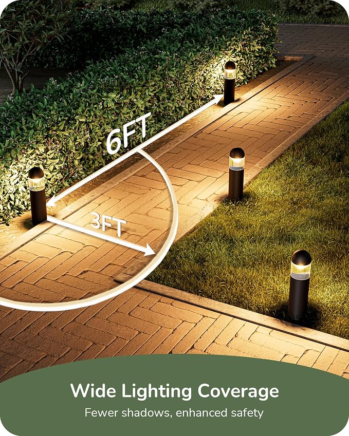 EDISHINE Low Voltage Landscape Lighting Glass Aluminum 10 Pack | 12V 3W 3000K, 50,000Hrs, CRI 80, Weatherproof Pathway Lights for Garden, Yard, Driveway, Black