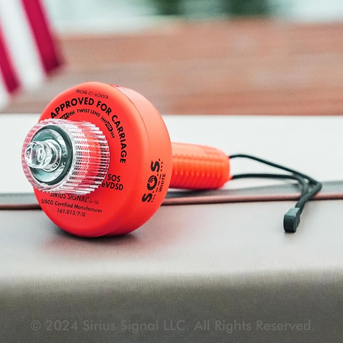 Sirius Signal C-1003 SOS LED Distress Signal - USCG Approved | Electronic Boat Flare Replacement, Bright White Light, Includes Daytime Flag & Whistle