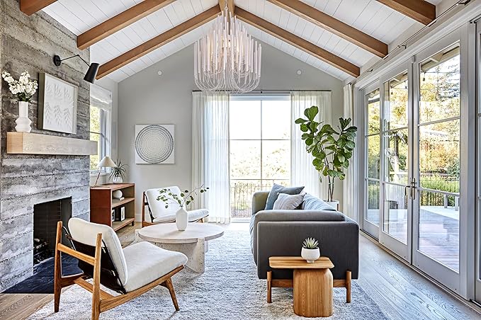 TOCHIC Modern Farmhouse Chandelier for Dining Room 21", Small Vintage White Wood Chandeliers Light for Living Room, Rustic Pendant Lighting Fixture Ceiling Hanging for Foyer Bedroom Entryway