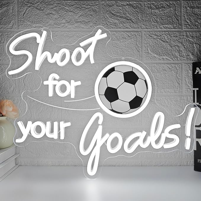 Soccer Neon Sign for Wall Decor Shoot for Your Goals Led Sign Dimmable Football Neon Light up Signs for Boys Bedroom Playroom Living Room Wall Art World Cup Soccer Party Decorations