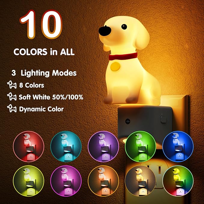 L LOHAS LED Night Light for Kids,3D Cute Puppy Night Lights | Dachshund with Dusk to Dawn Sensor, RGB+Soft White 3000K,Dog Night Light,Birthday Gift Nightlight for Kids,2Pack
