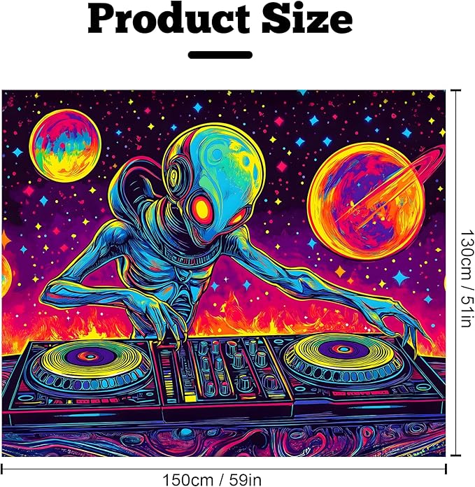 BVBOX Blacklight Space Astronaut Tapestry UV Reactive Galaxy Planet Glow in Dark Tapestries Black Light Poster Neon Wall Hanging Art for bedroom Living Room (Alien1-1M)