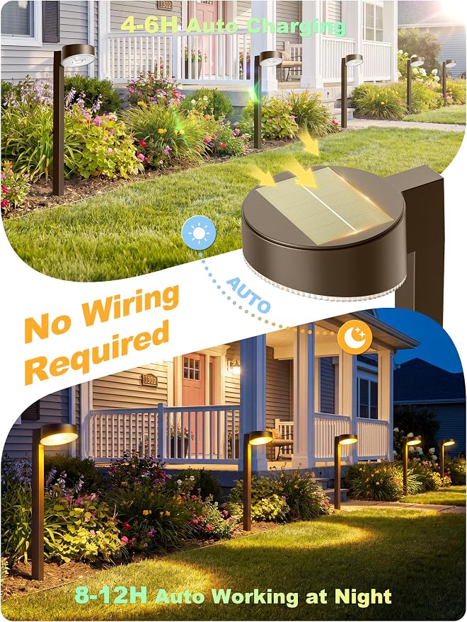 VOLISUN Solar Pathway Lights Outdoor, 12 Pack Solar Powered Garden Lights Waterproof, Decor Landscape Lighting for Yard, Lawn, Walkway, Driveway, Brown