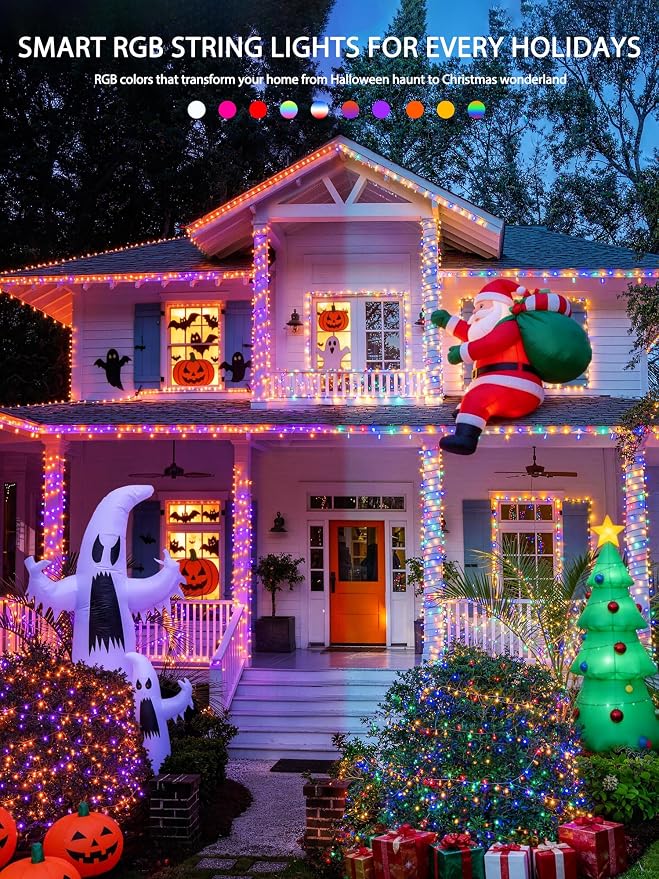 JMEXSUSS 400 LED RGB String Lights Indoor for Bedroom Plug in | Color Changing Christmas Lights Outdoor Clear Wire, Remote, Decorative Lights for Tree Room Party Halloween Decorations