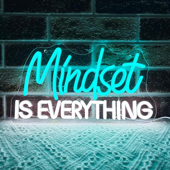 Mutank Mindset Is Everything Neon Sign Wall Decor, Motivational Neon Light USB Powered LED Dimmable, for Classroom Decor Office Gym Library Bedroom Bar Sign(14.1 * 7.8 In)