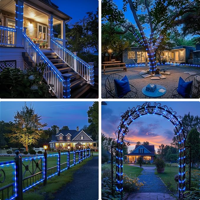 JMEXSUSS 2 Pack 100 LED Blue Solar Rope Lights, Solar Tube Lights Outdoor | IP65 Waterproof, 8 Modes, 33ft Trampoline Light for Xmas Fence Yard Walkway Path Garden Decor