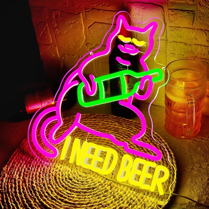 I Need Beer Neon Sign for Wall Decor Drinking Beer Neon Light for Man Cave | Dimmable LED Neon,Drinker Birthday Beer Gifts,Led 5V USB Powered,Bar,Pub,Bistro,Party Decor,Business Wall Art,13.3*14.1in