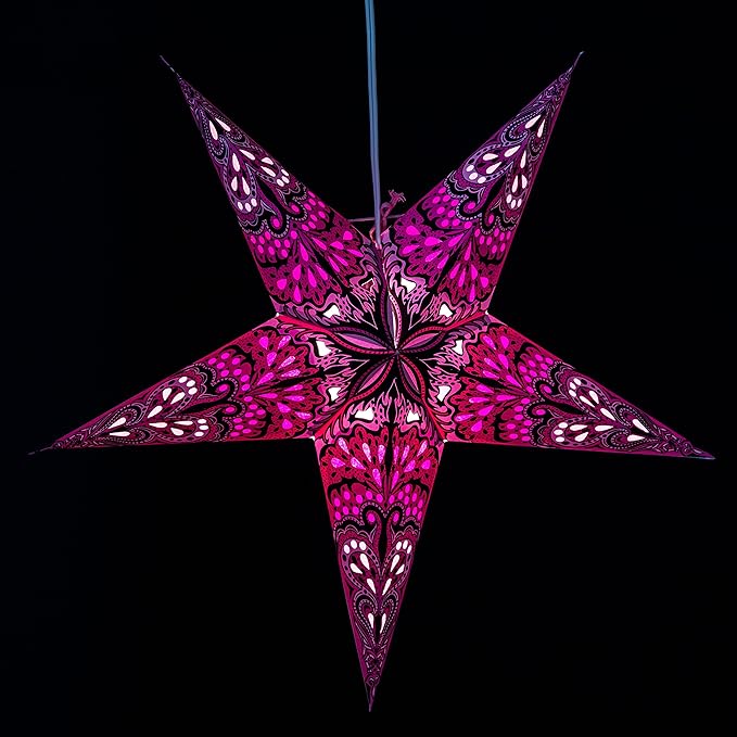 Pink Charm Paper Star Lantern with 12 Foot Power Cord Included