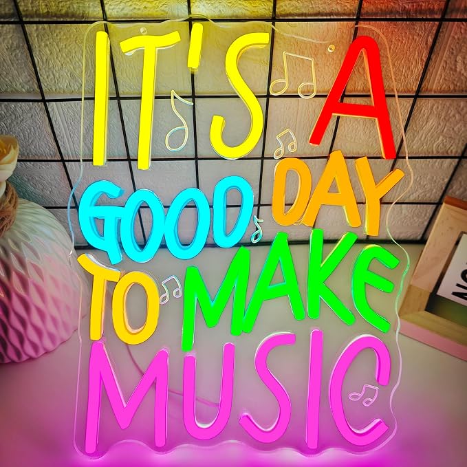 It's A Good Day to Make Music Neon Sign for Wall Decor Music Led Sign Dimmable Teacher Neon Light up Signs for Classroom Musician Room Band Studio Bar Back To School Decor Bedroom House Gifts