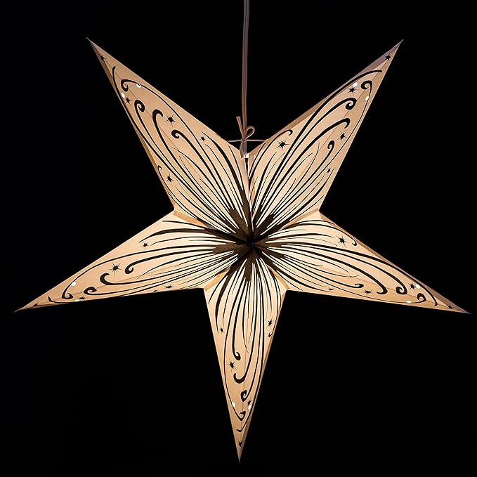 Swirl Power Paper Star Lantern with 12 Foot Power Cord Included, 24" W x 24" H x 10" D, Electric