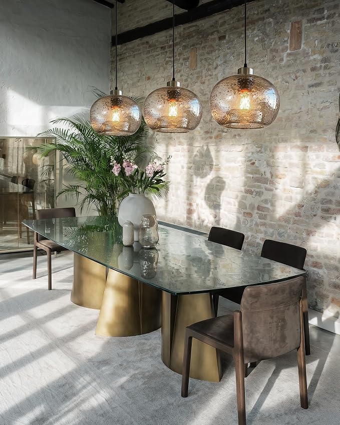 Glass Pendant Lights, Marble Clear, 2 Pack | Modern Rustic Kitchen Island Dining Room Table,Adjustable Cord,,Brushed Nickel,ETL Certification