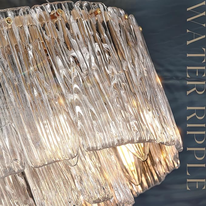 Gold Chandeliers 24”Modern Crystal Glass Round Chandelier 10-Light Drum Pendant Ceiling Light Fixtures Luxury 2 Tiers Hanging Chandelier for Dining Room Foyer Living Room Bedroom
