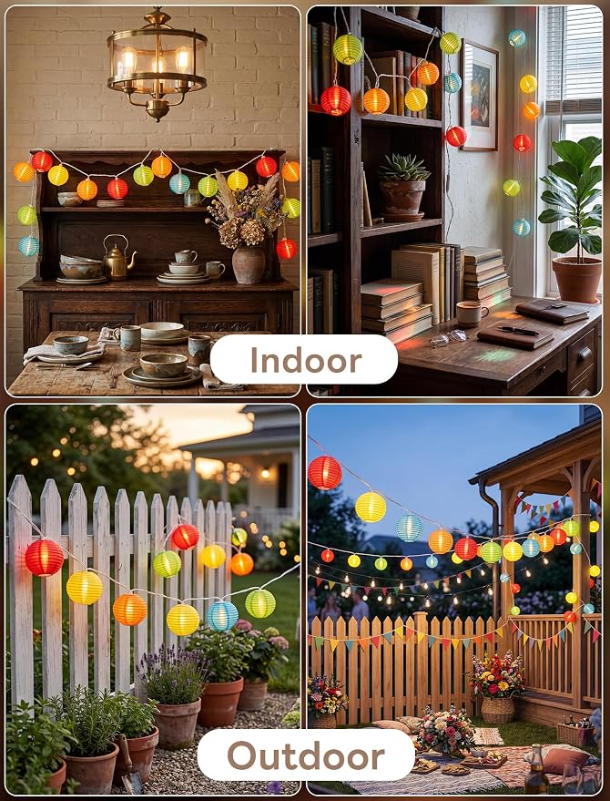 Multicolor Lantern String Lights,Colorful Hanging Lanterns String Light in Home & Garden Decorative Lights for Indoor Outdoor Patio Party Wedding Bedroom Bistro Bar