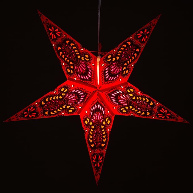 Peacock Pink Paper Star Lantern with 12 Foot Power Cord Included