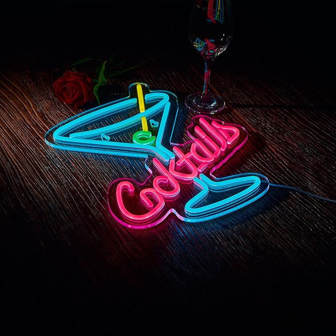 Cocktails Bar Neon Sign for Wall Décor Bar Beer Cocktil Neon Signs with Dimmer for Man Cave Wall Sign Decor(16X12inches)
