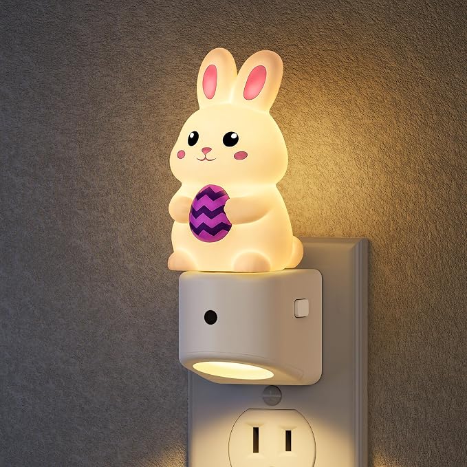 Night Light for Kids,Bunny Night Lights Plug into Wall，Room Decor | 8 Colors+ Soft White 3000K Nightlight,Dusk to Dawn Sensor,Nightlights for Kids Room Bedroom,Birthday Gift